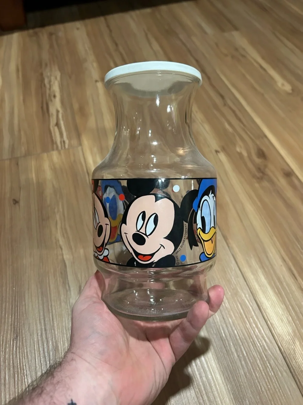 Vintage Disney Mickey & Friends Glass Jar with Plastic Lid